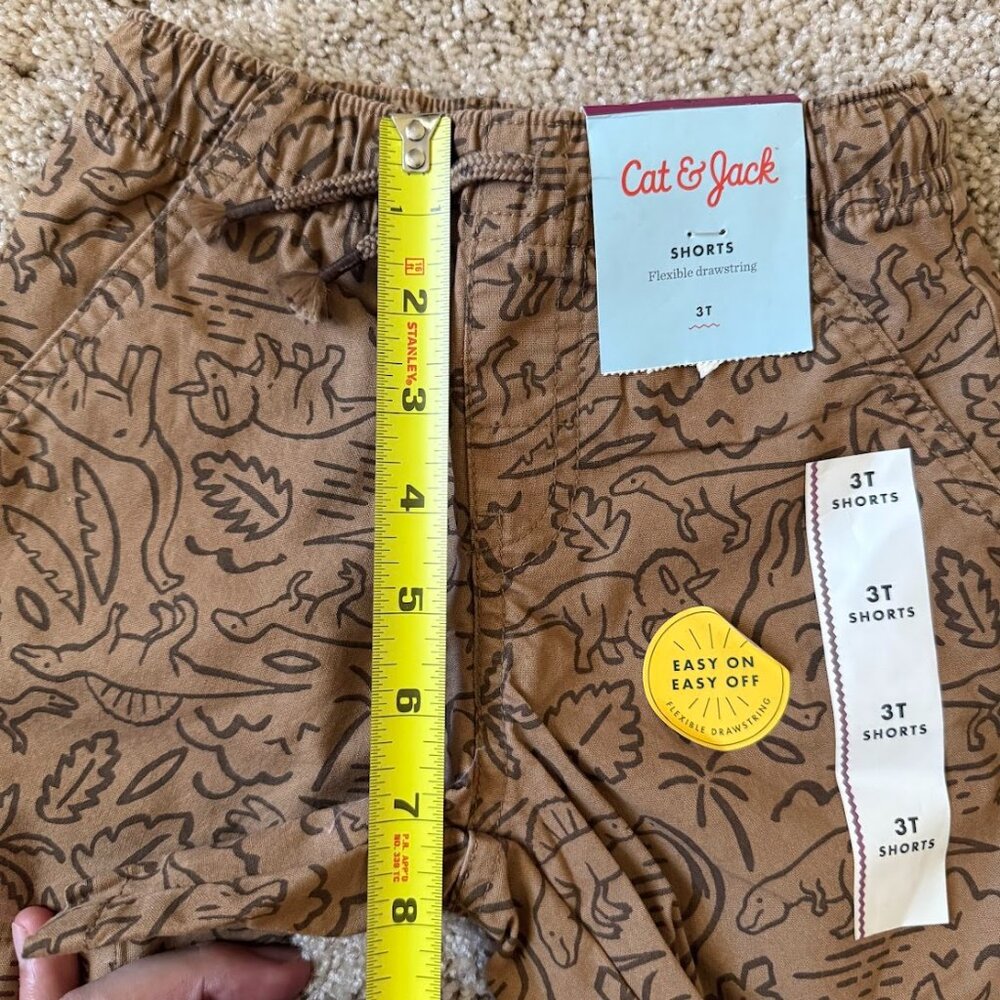 NWT Cat & Jack Boys 3T Drawstring Dinosaurs Brown Shorts Casual Kidswear Artsy - Picture 7 of 9